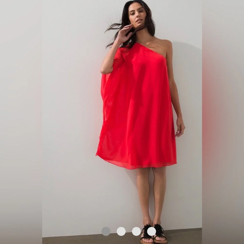 NWT Red One Shoulder Chiffon Dress - Picture 1 of 2